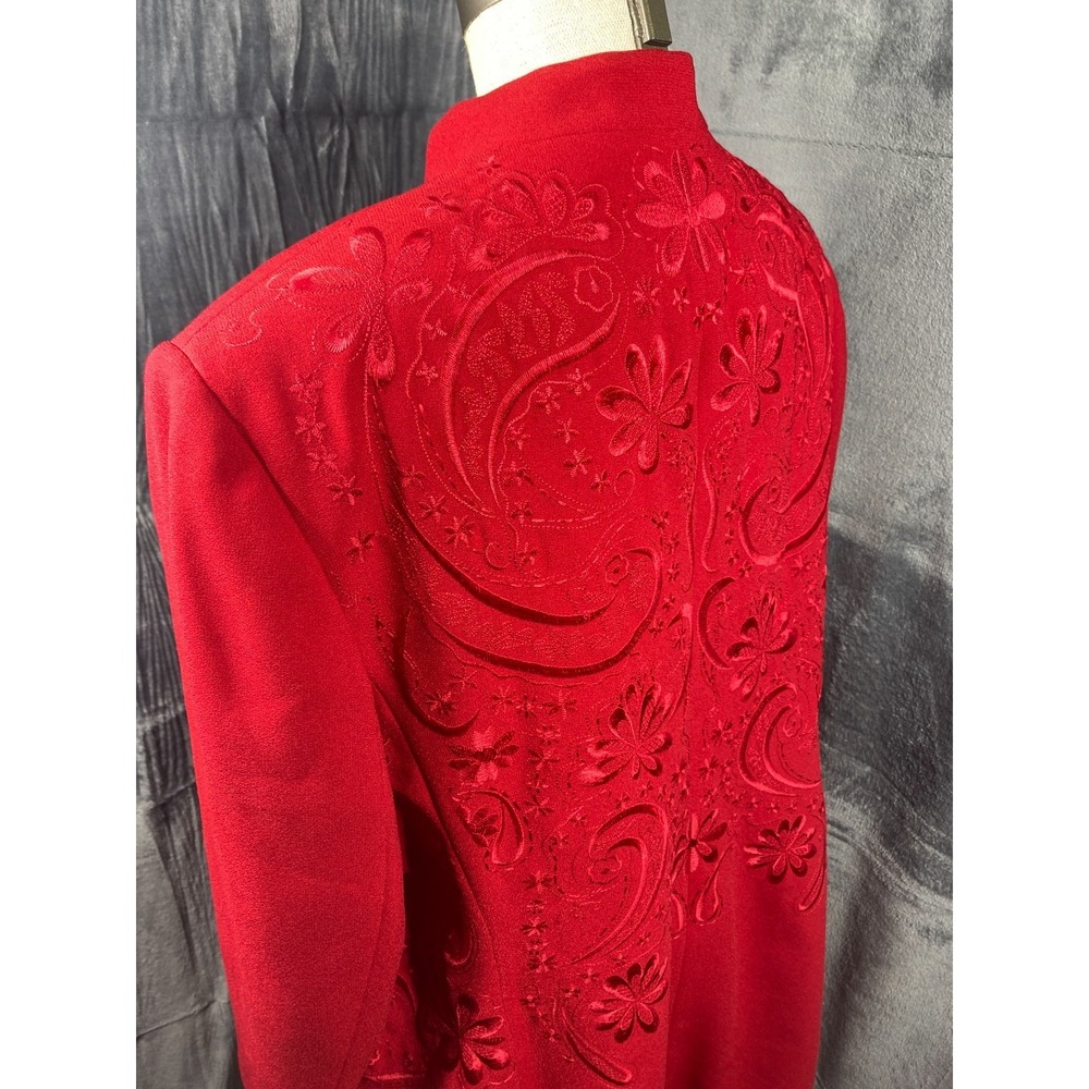 John Meyer of Norwich Jacket Women Size 18W RedEmbroidered Long Blazer Button Up - Picture 3 of 11